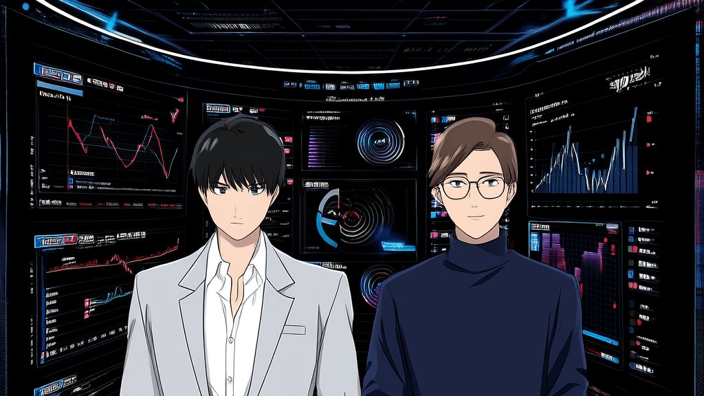 CZ and He Yi standing side by side, looking at growing user charts