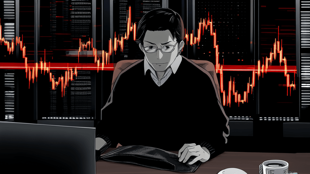 BTC price crashing on screen, CZ sitting in darkness, still holding