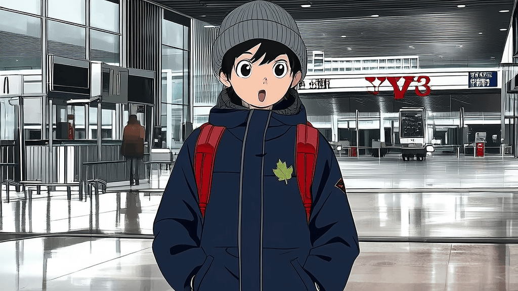 A 12-year-old Chinese boy stepping off a plane in Vancouver, Canada, overwhelmed by everything